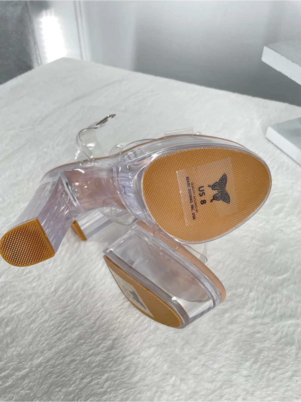 Clear Platform Block Heel Sandals - Transparent Straps